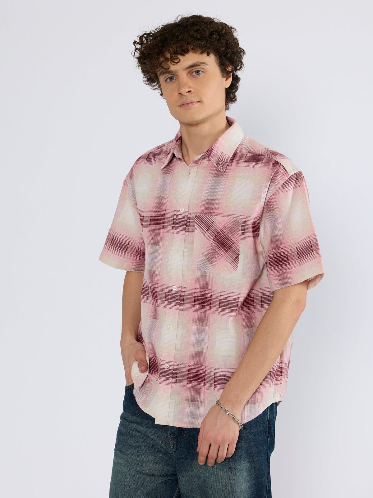 Orvar - Half Sleeve Checks Shirt - Pink - Espanshe