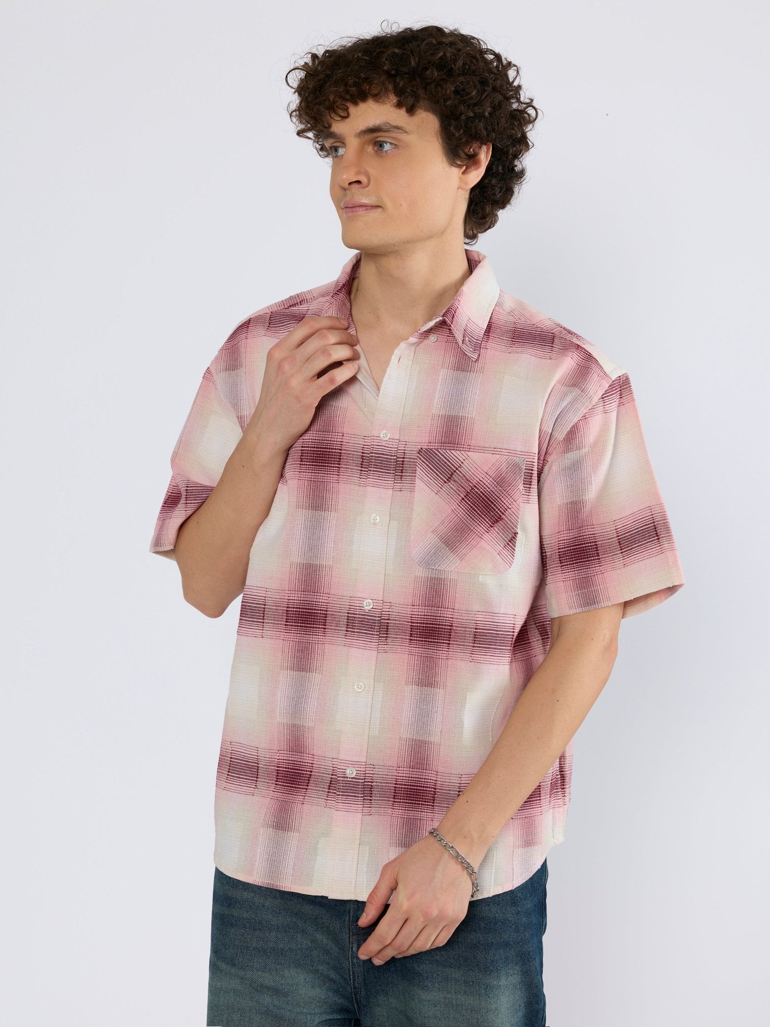 Orvar - Half Sleeve Checks Shirt - Pink - Espanshe