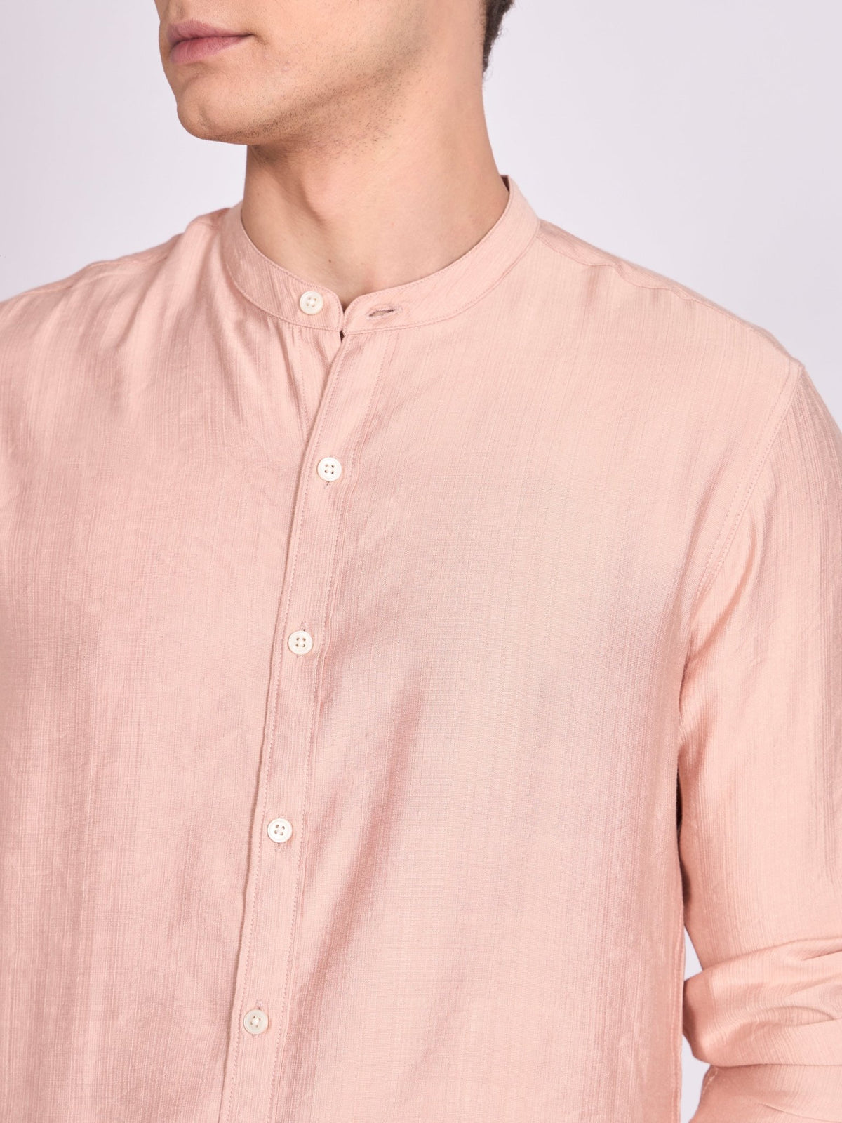 Pryor - Band Collar Plain Shirt - Fawn - Espanshe