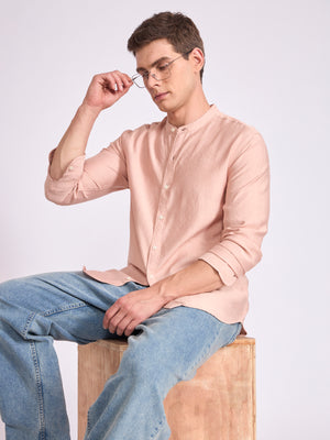 men's Mandarin Collar Plain Shirt - fawn