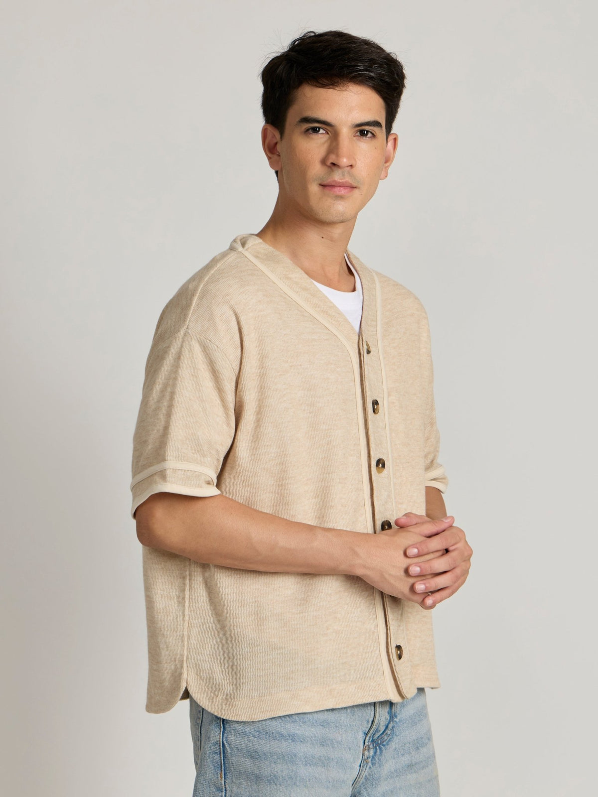 Jovanti - Loose Fit Baseball Shirt - Cream - Espanshe