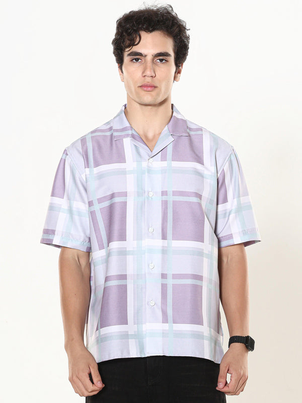 Kerenza - Checkered Lycra Shirt -Purple - Espanshe