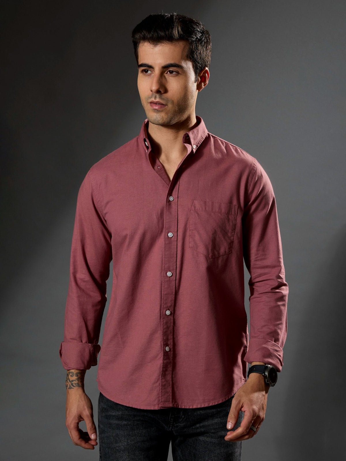 Classy - Turkish Fit Shirt With Elbow Patch - Brick Red - Espanshe