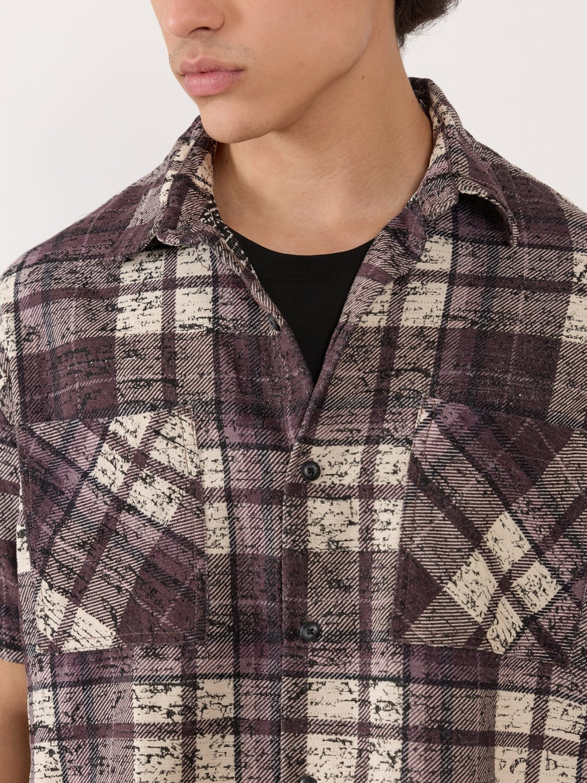 Temito - Oversized Halfsleeve Check Shirt - Raisin Purple - Espanshe