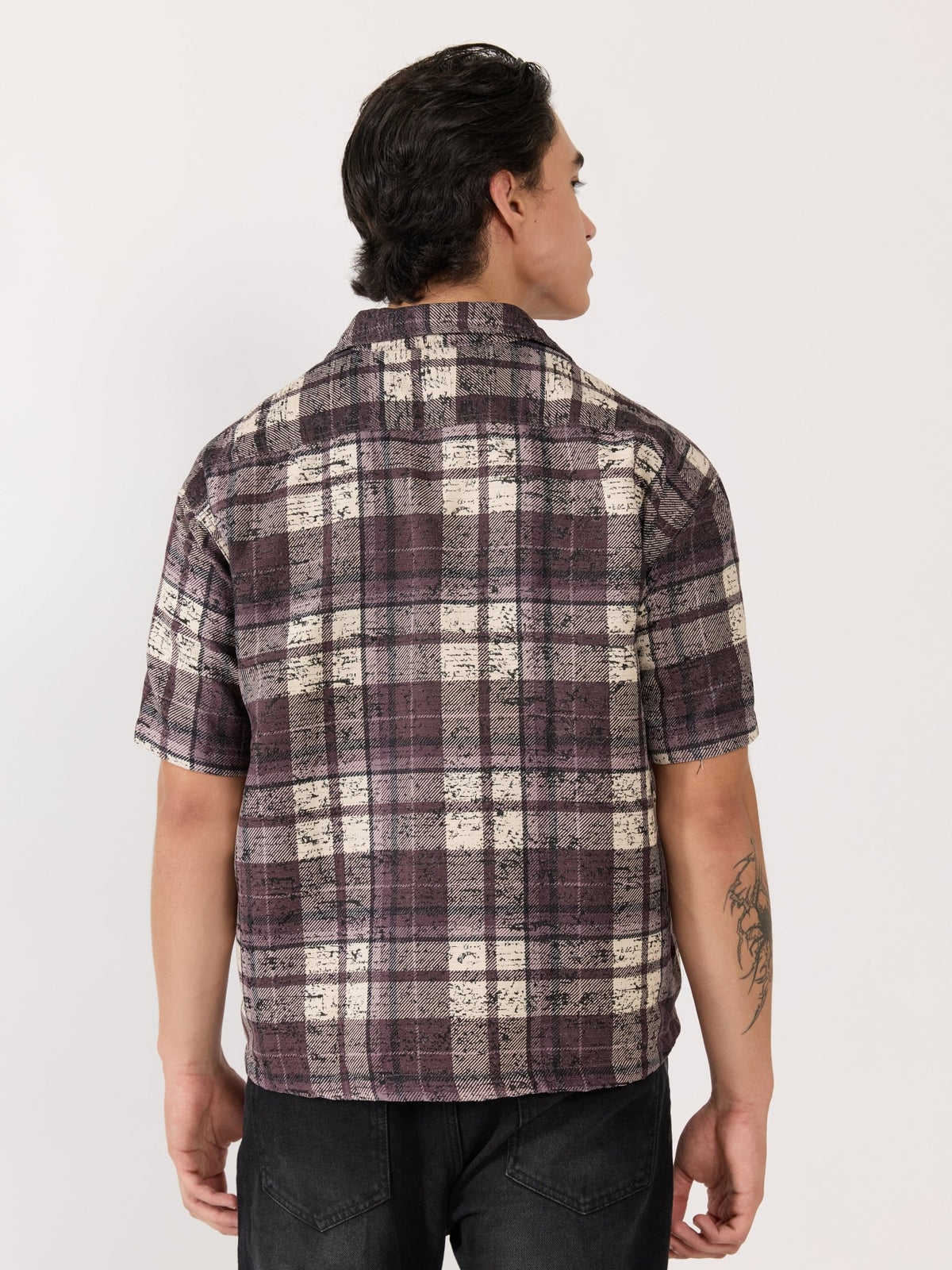 Temito - Oversized Halfsleeve Check Shirt - Raisin Purple - Espanshe