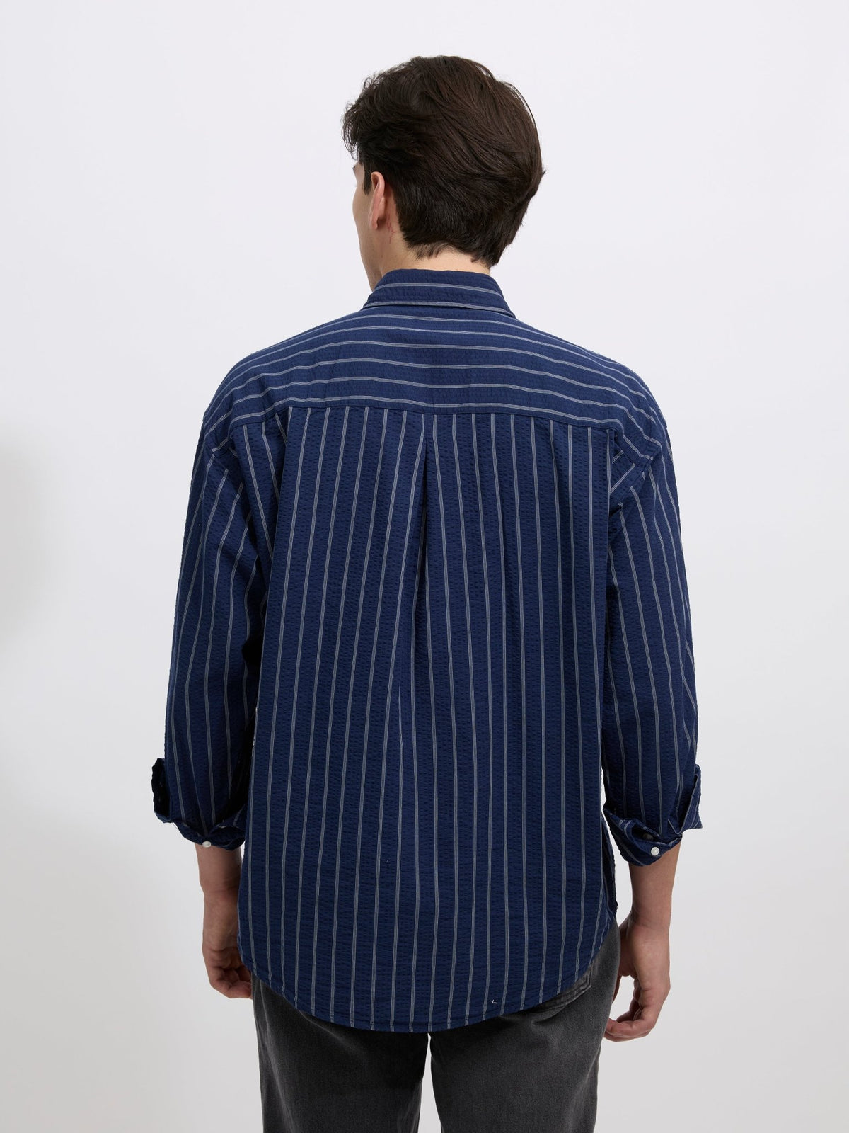 Cullen - Casual Striped Shirt - Navy Blue - Espanshe