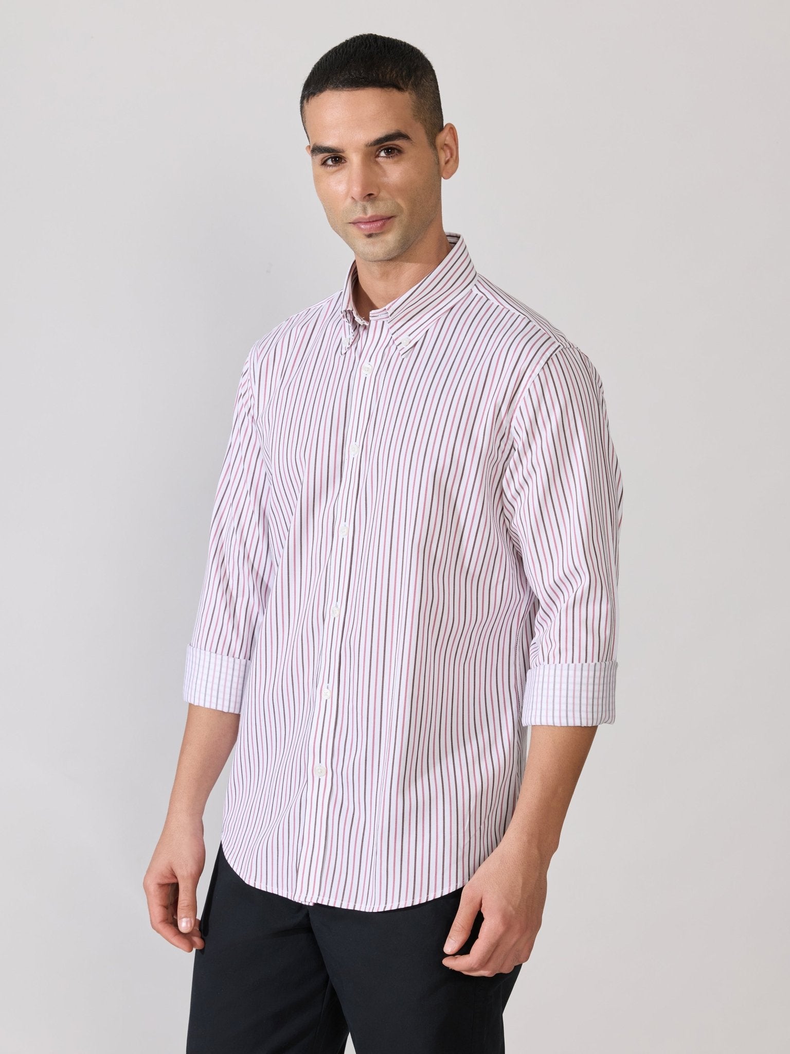 Erzela - Smart Fit Striped Shirt - Brown - Espanshe
