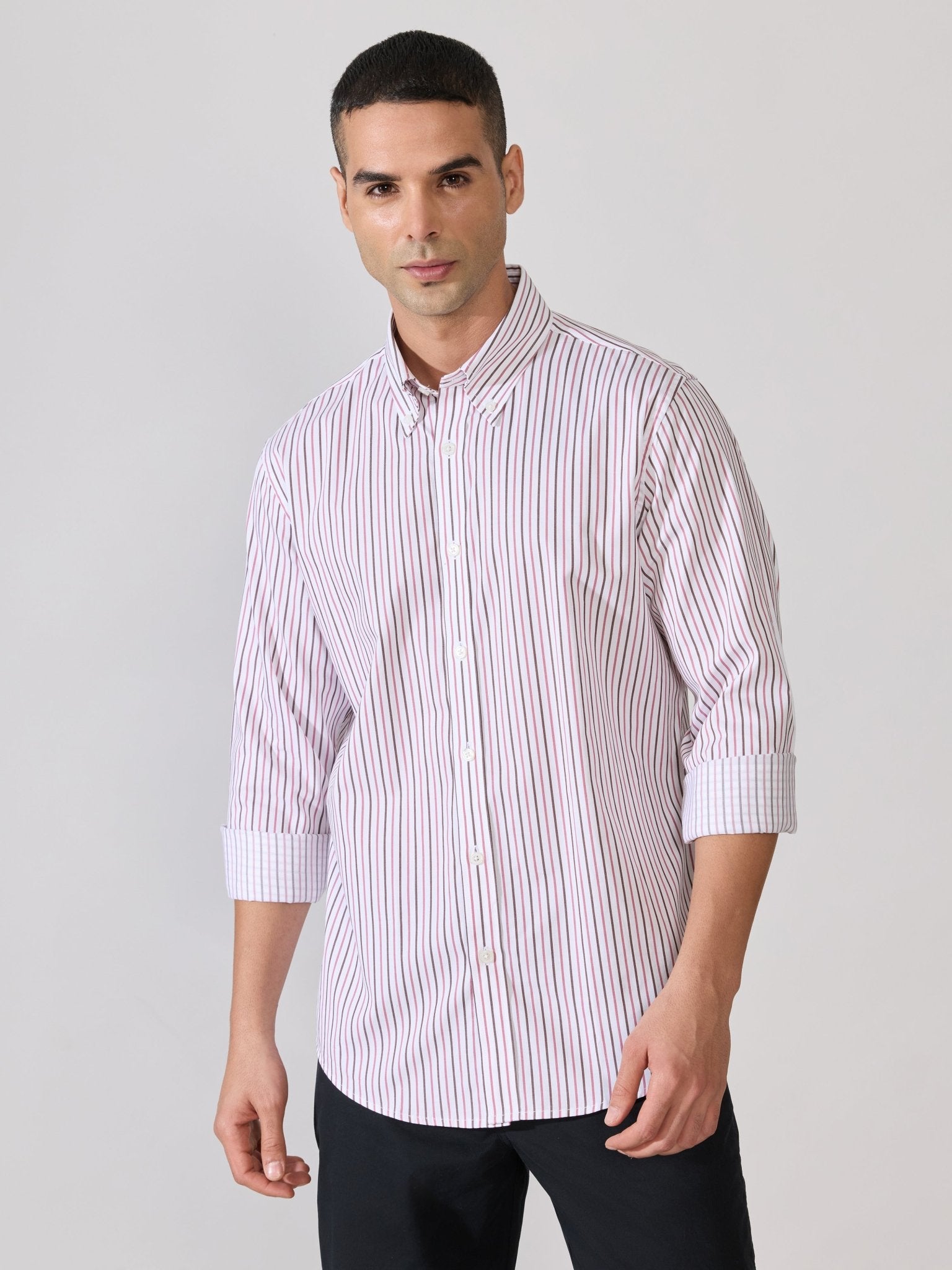 Erzela - Smart Fit Striped Shirt - Brown - Espanshe