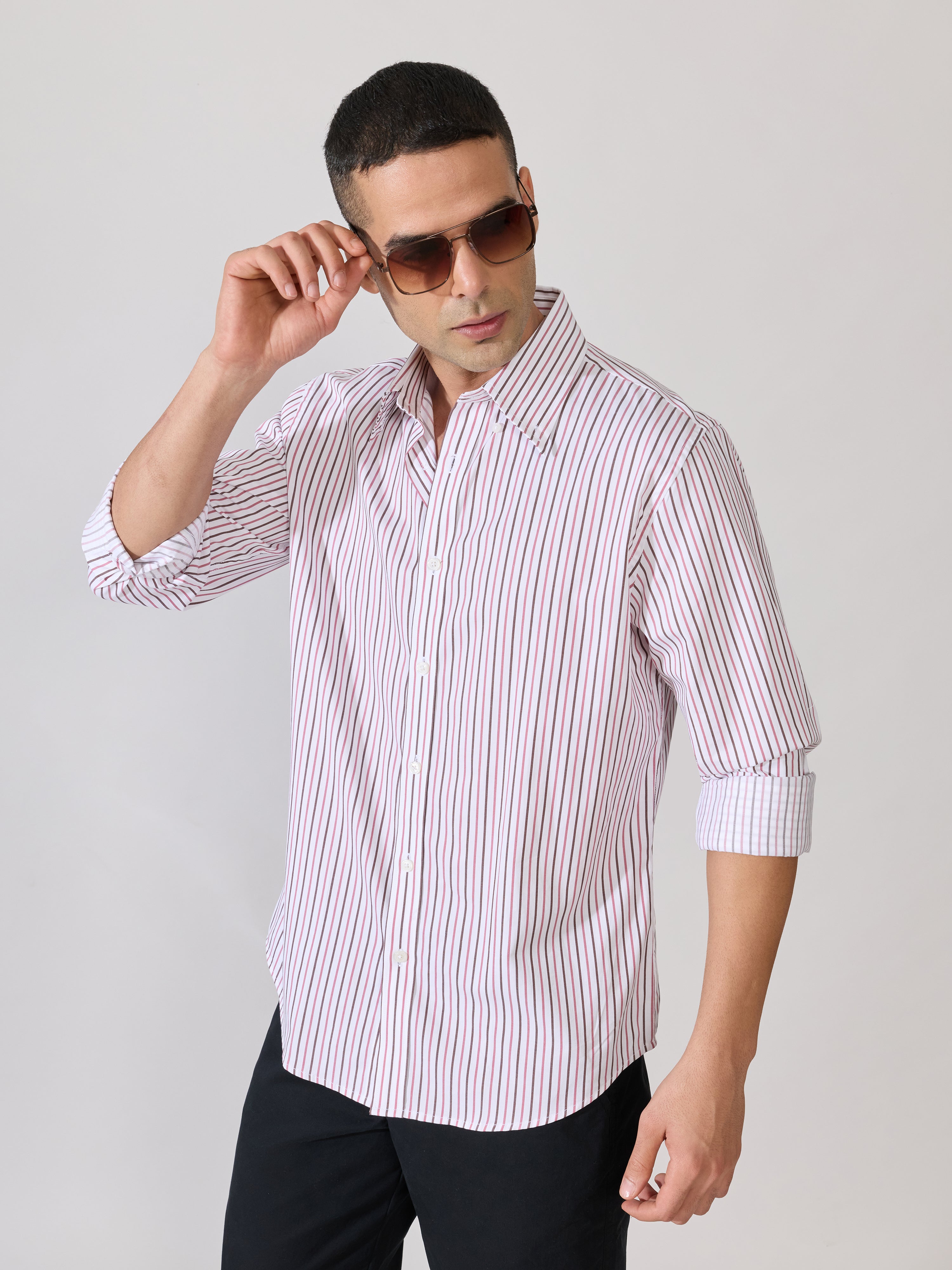 Erzela - Smart Fit Striped Shirt - Brown
