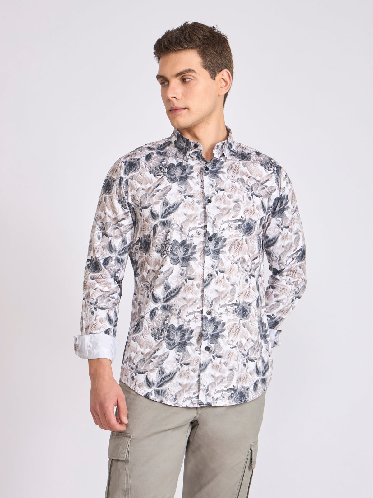 Ulfred - Satin Floral Printed Shirt - Dark Steel Blue - Espanshe