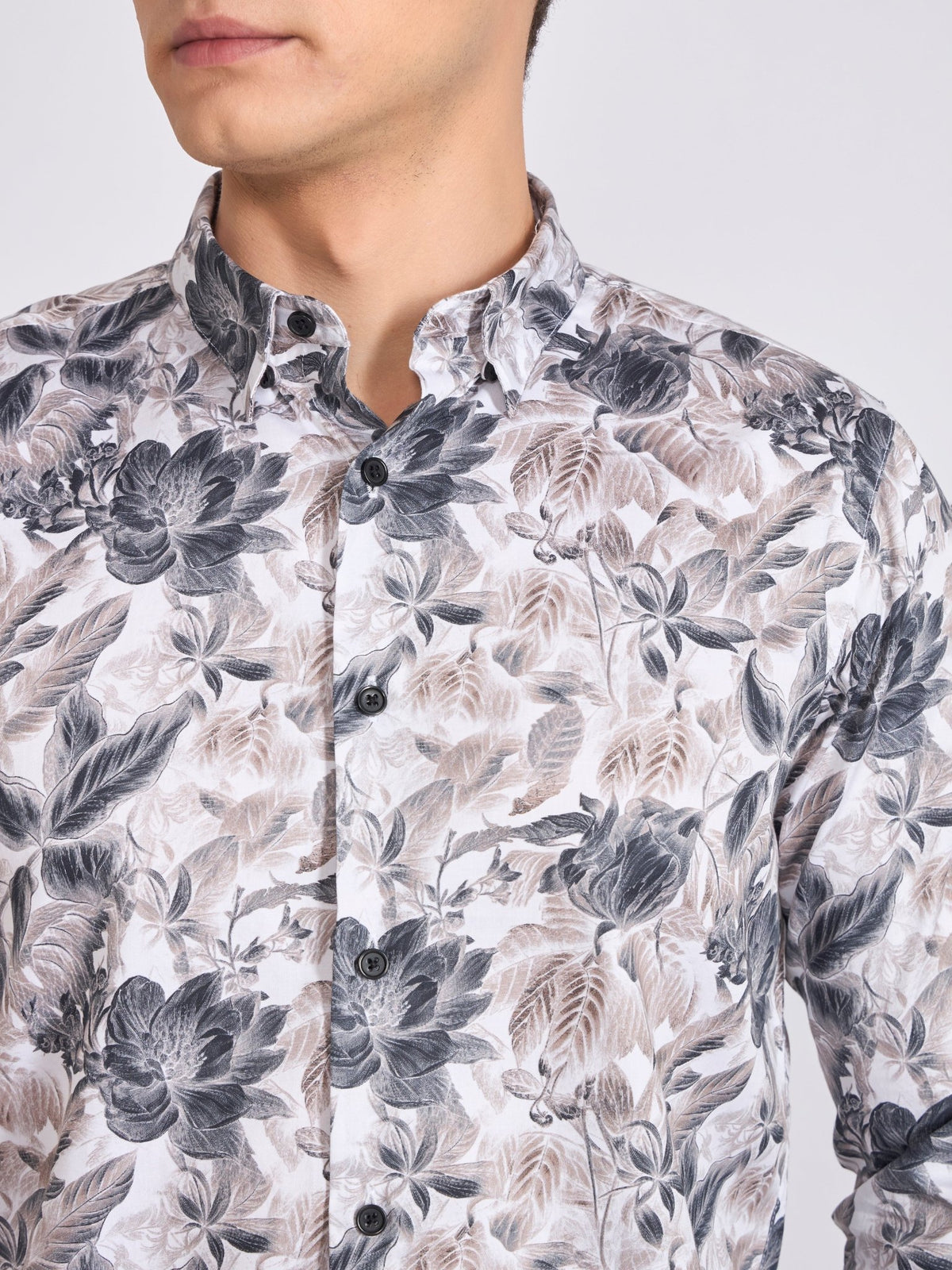 Ulfred - Satin Floral Printed Shirt - Dark Steel Blue - Espanshe
