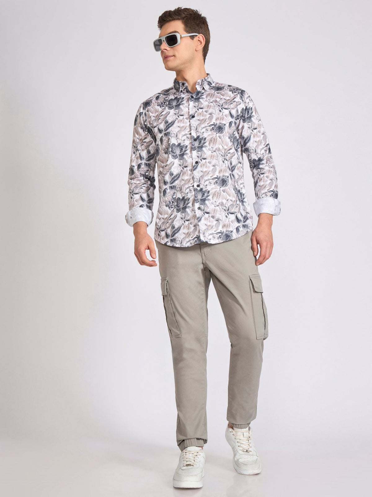 Ulfred - Satin Floral Printed Shirt - Dark Steel Blue - Espanshe