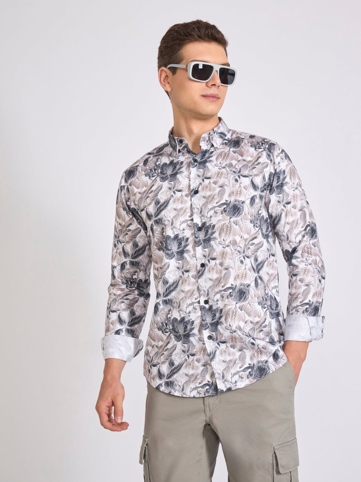 Ulfred - Satin Floral Printed Shirt - Dark Steel Blue - Espanshe
