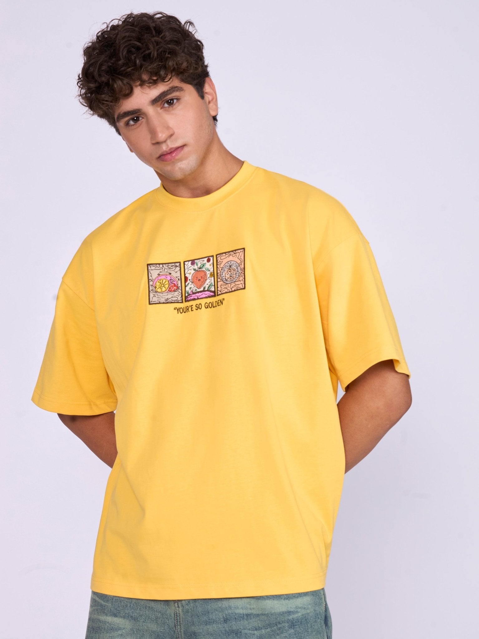 Everston - You're So Golden Printed Baggy T-Shirt - Yellow - Espanshe