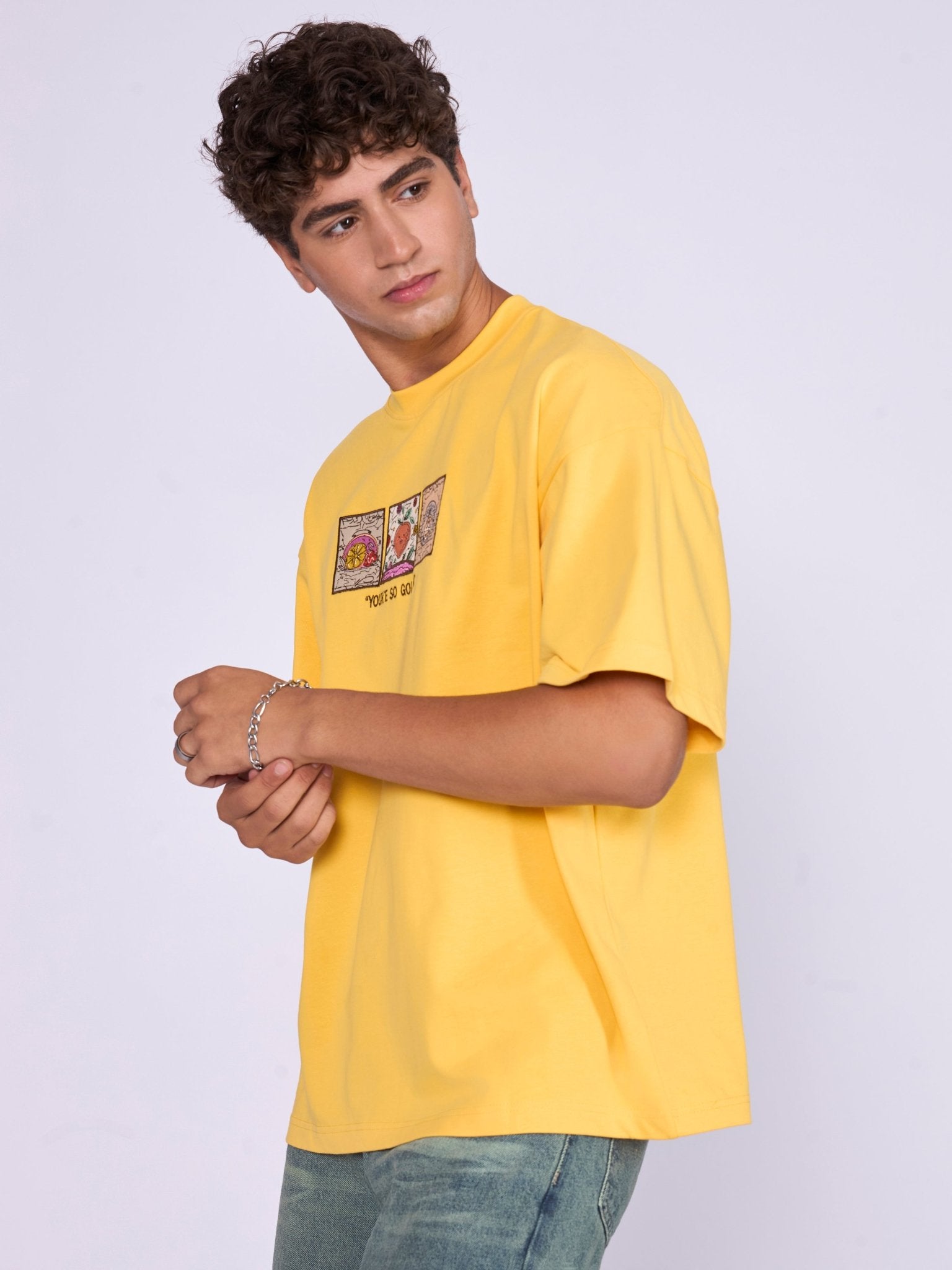 Everston - You're So Golden Printed Baggy T-Shirt - Yellow - Espanshe
