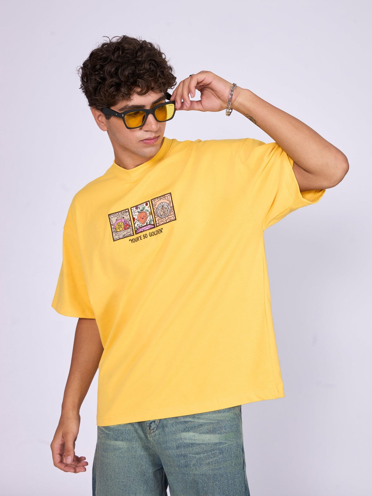 Everston - You're So Golden Printed Baggy T-Shirt - Yellow - Espanshe