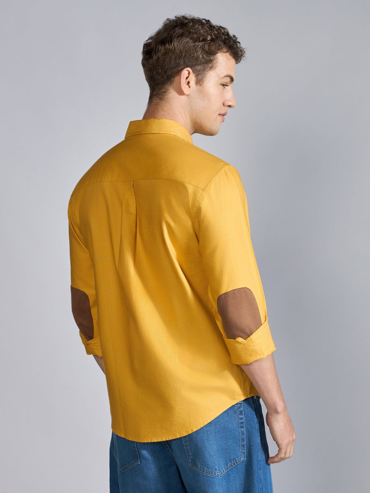 Orbit - Relaxed Fit Oxford Shirt With Elbow Patch - Yellow - Espanshe