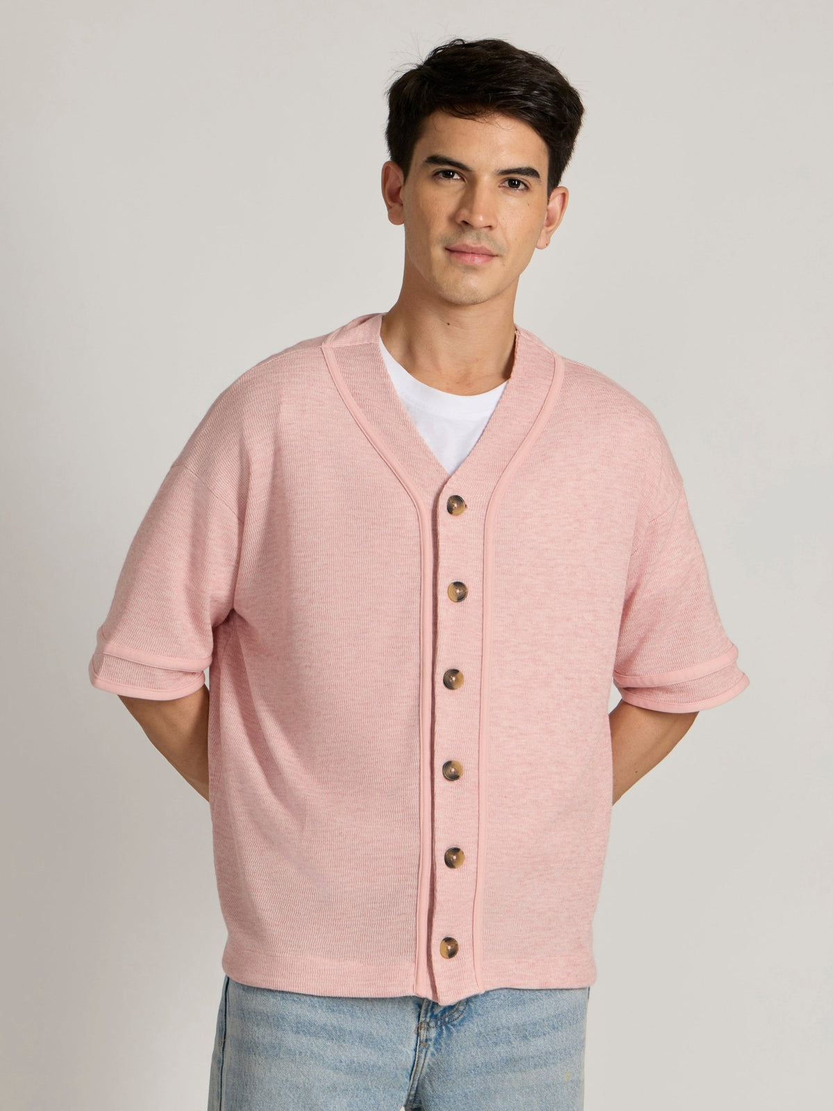 Jovanti - Loose Fit Baseball Shirt - Pink - Espanshe