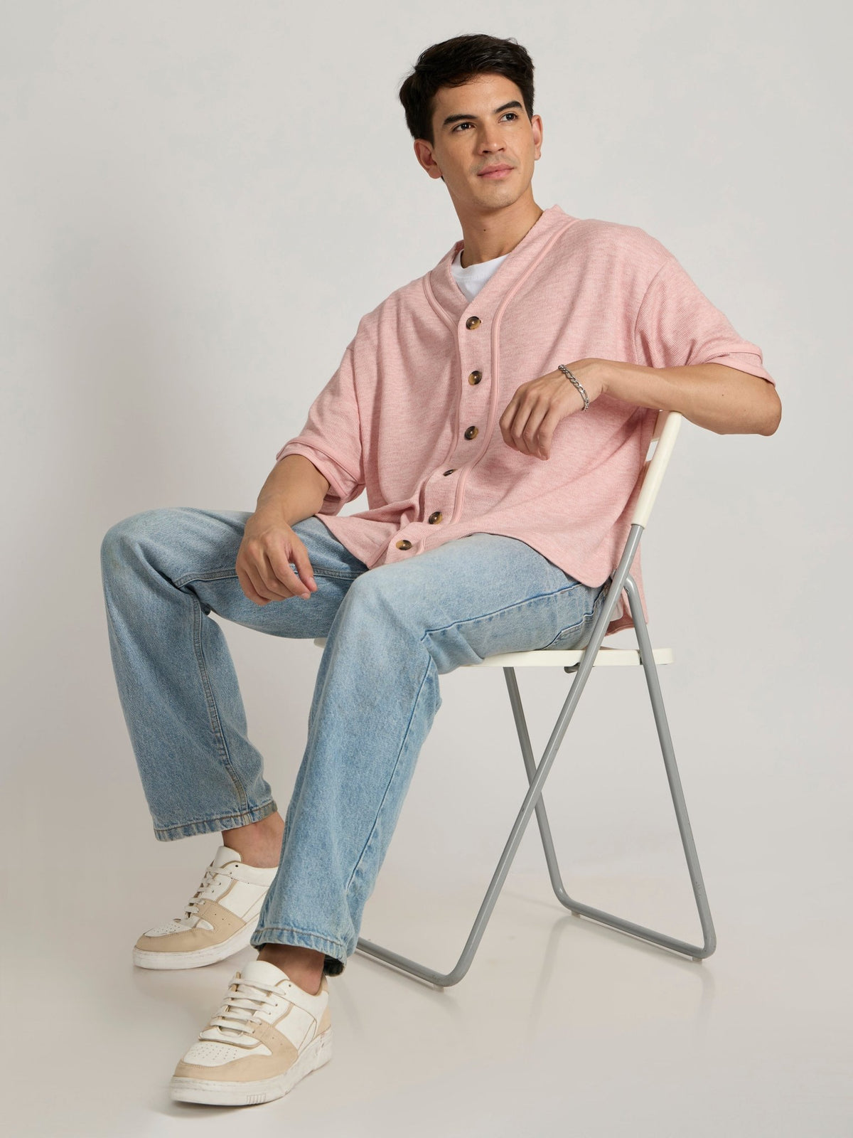 Jovanti - Loose Fit Baseball Shirt - Pink - Espanshe
