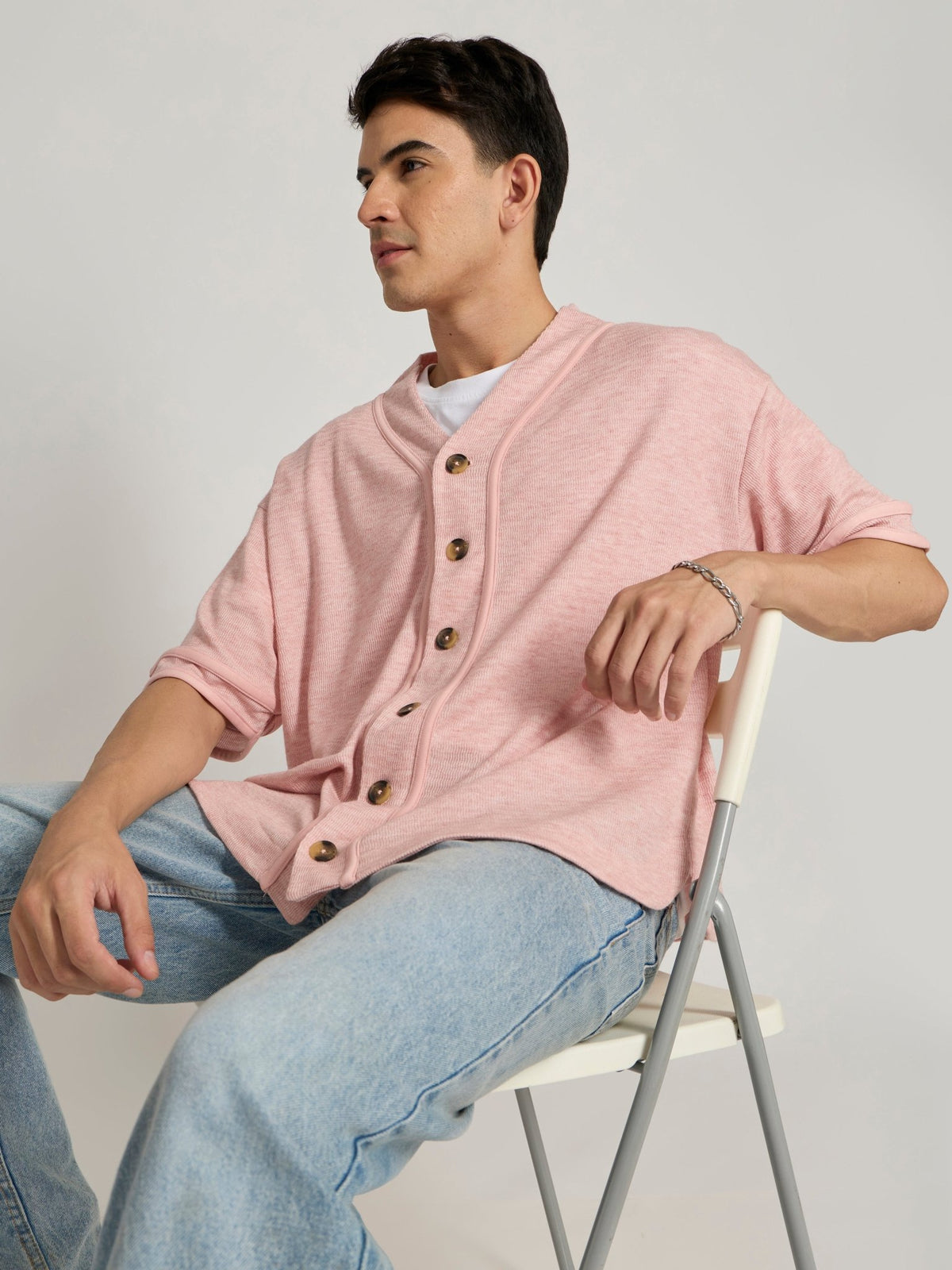 Jovanti - Loose Fit Baseball Shirt - Pink - Espanshe