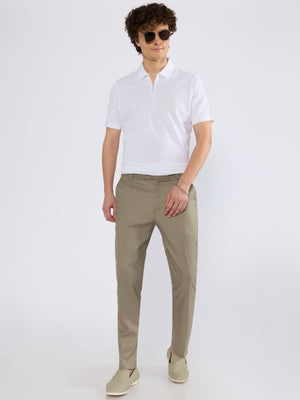 Men's Solid Zipper Polo T-shirt in White
