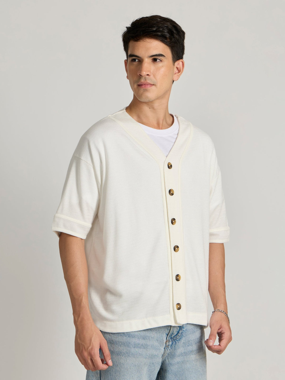 Jovanti - Loose Fit Baseball Shirt - White - Espanshe
