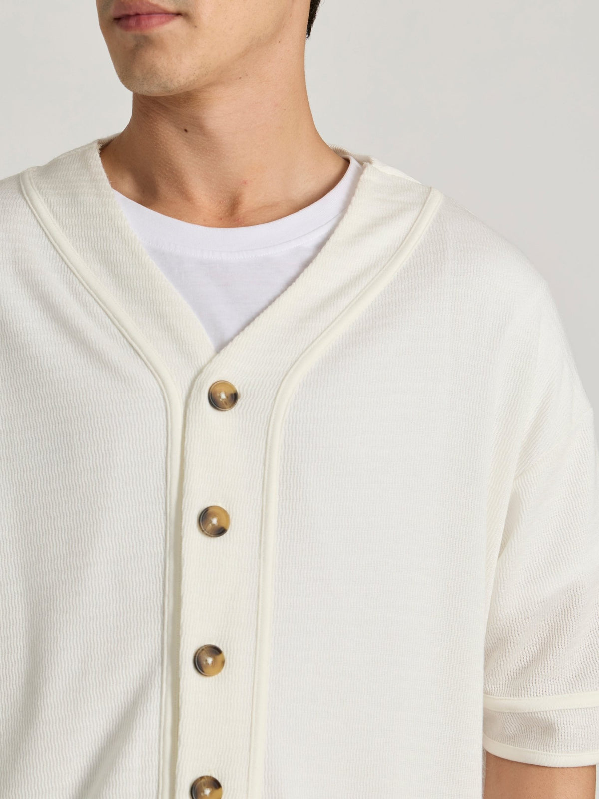Jovanti - Loose Fit Baseball Shirt - White - Espanshe
