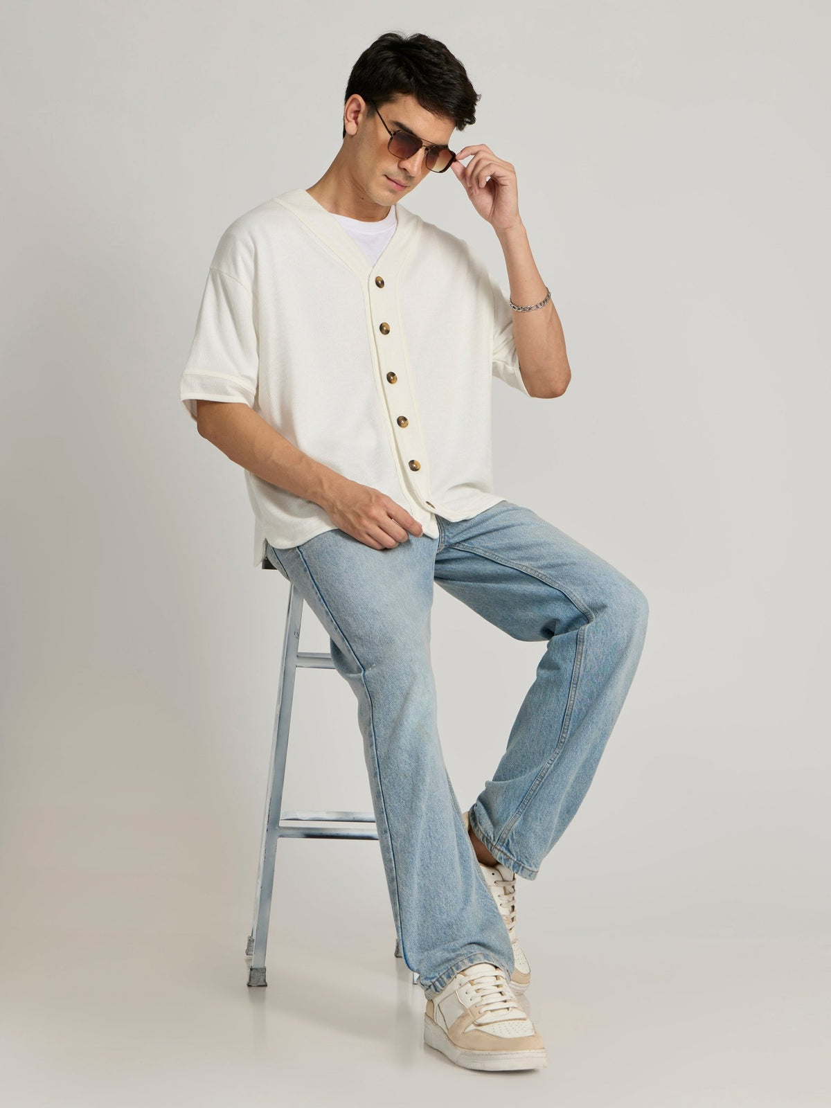 Jovanti - Loose Fit Baseball Shirt - White - Espanshe