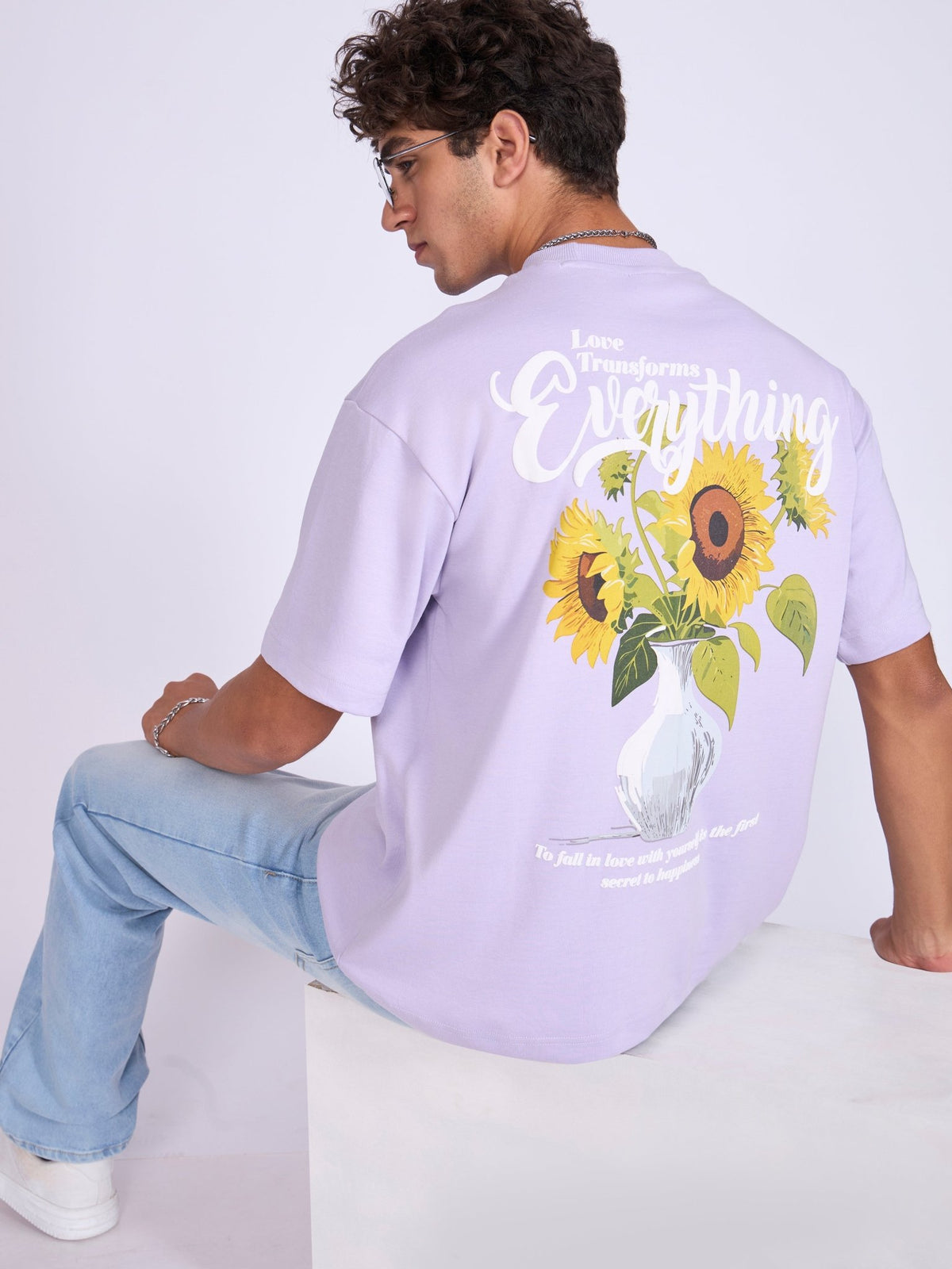 Trace - Full Of Love Printed Loose Fit T-Shirt - Lavender - Espanshe