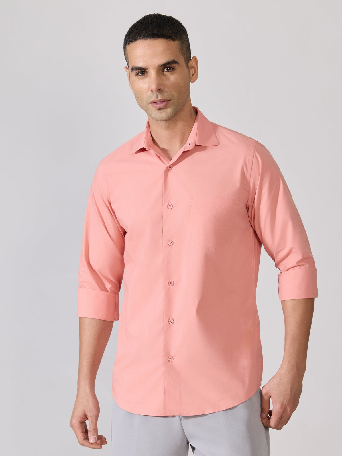 Valerius - Trim Fit Poplin Shirt - Coral - Espanshe