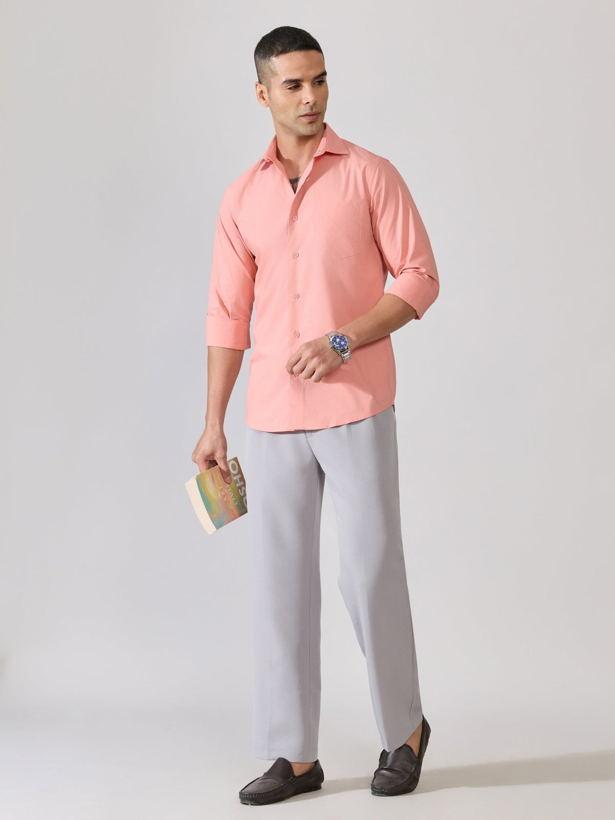 Valerius - Trim Fit Poplin Shirt - Coral - Espanshe