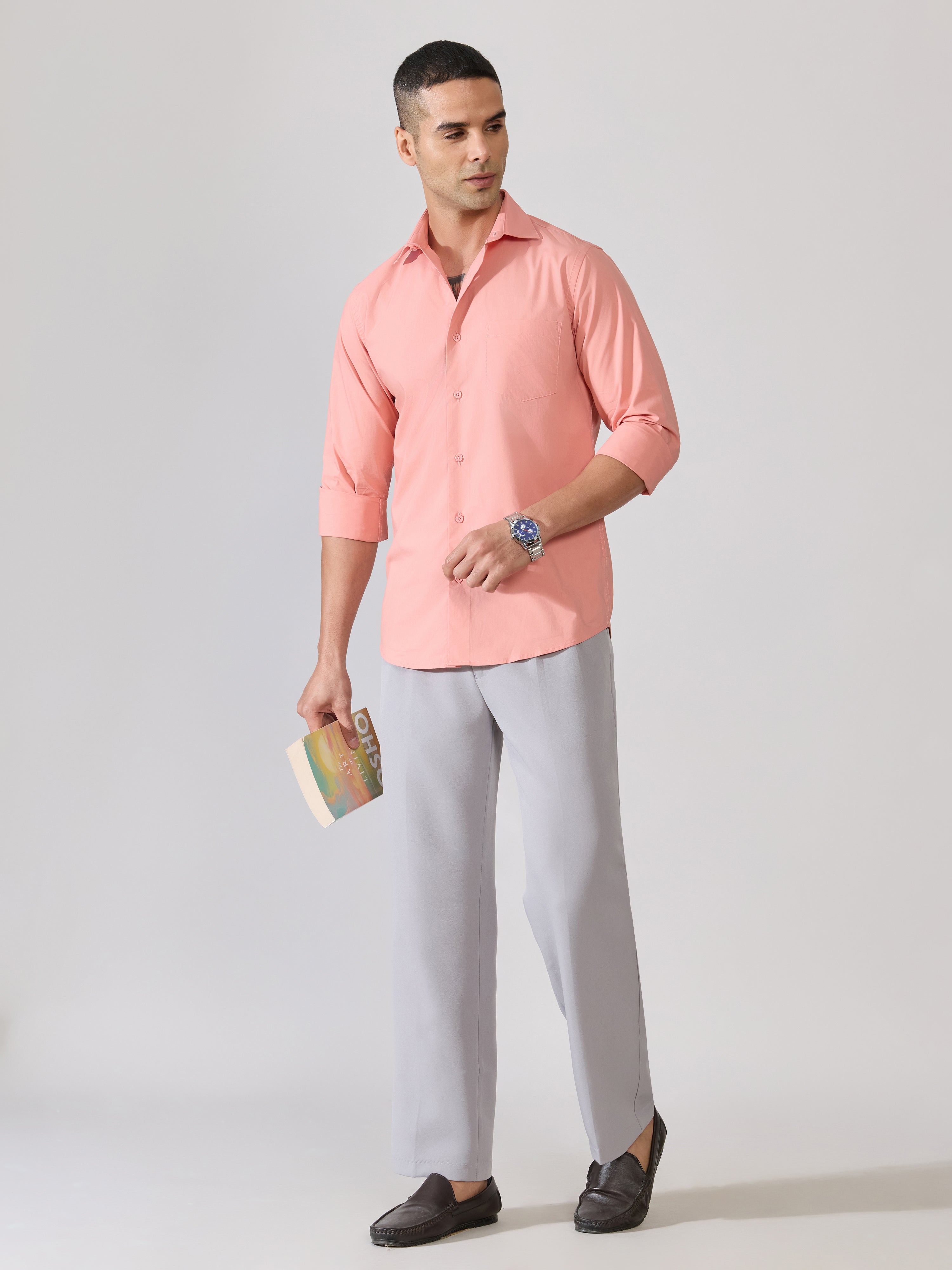 Valerius - Trim Fit Poplin Shirt - Coral
