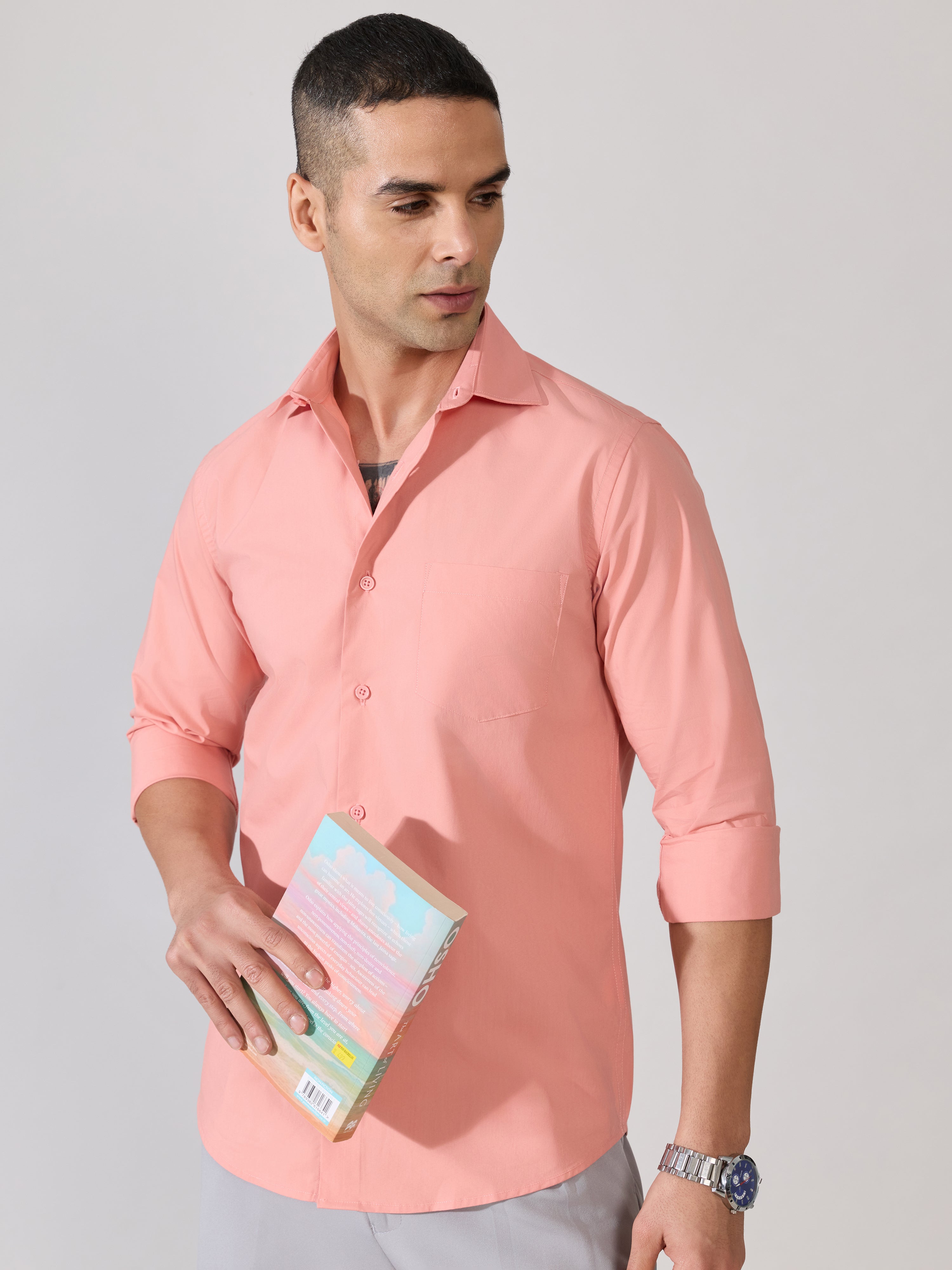 Valerius - Trim Fit Poplin Shirt - Coral