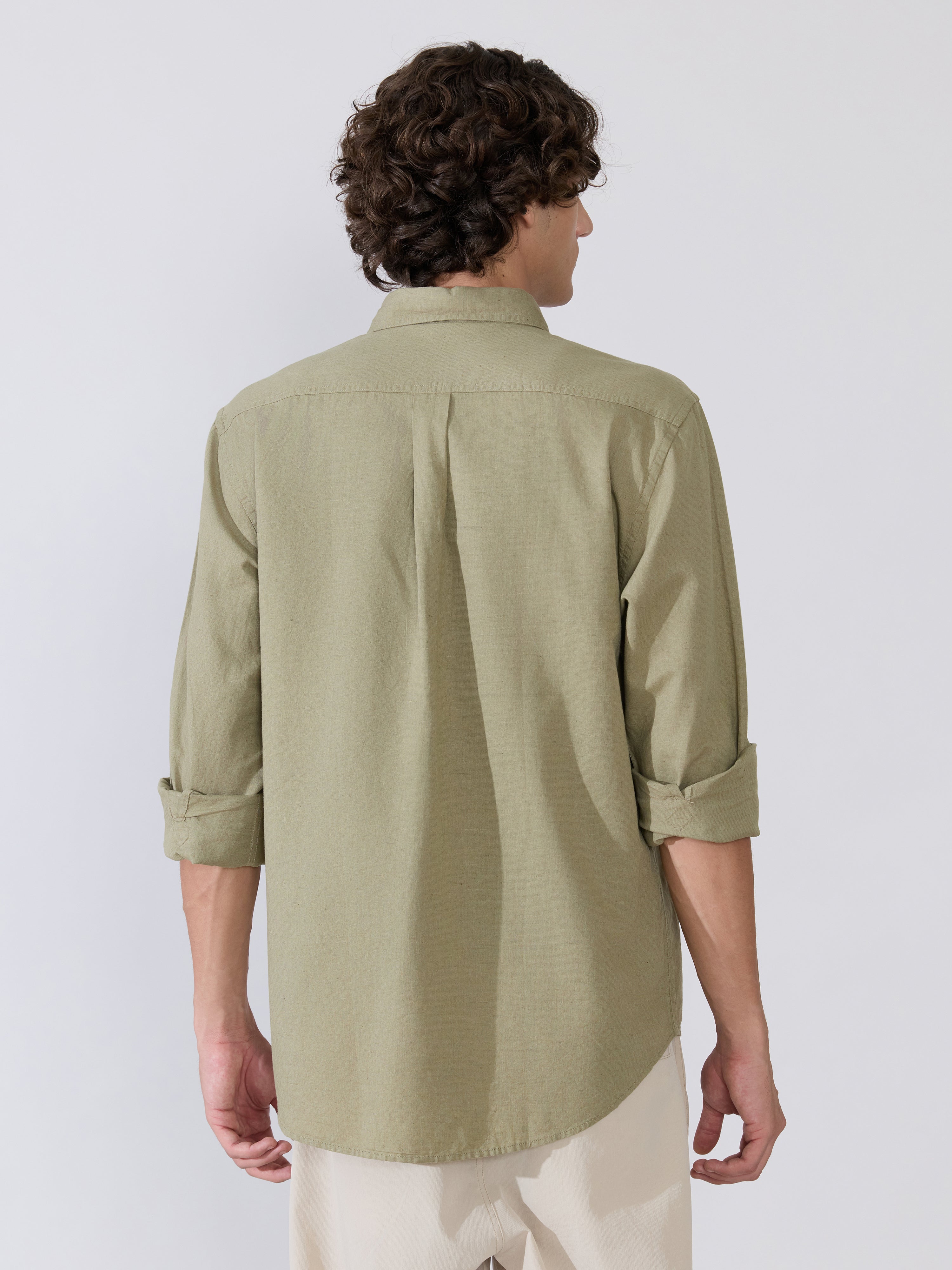  Men's Comfort Fit light olive Linen Shirt
