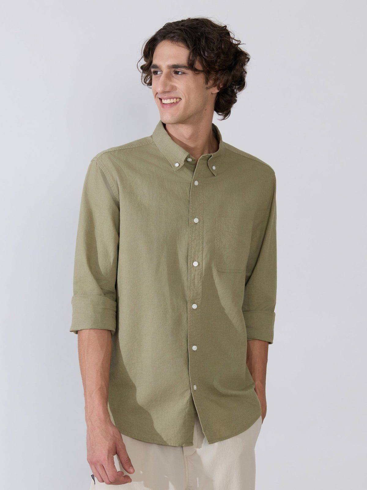 Taliko - Comfort Fit Light Olive Linen Shirt - Espanshe