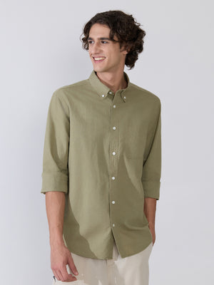  Men's Comfort Fit light olive Linen Shirt
