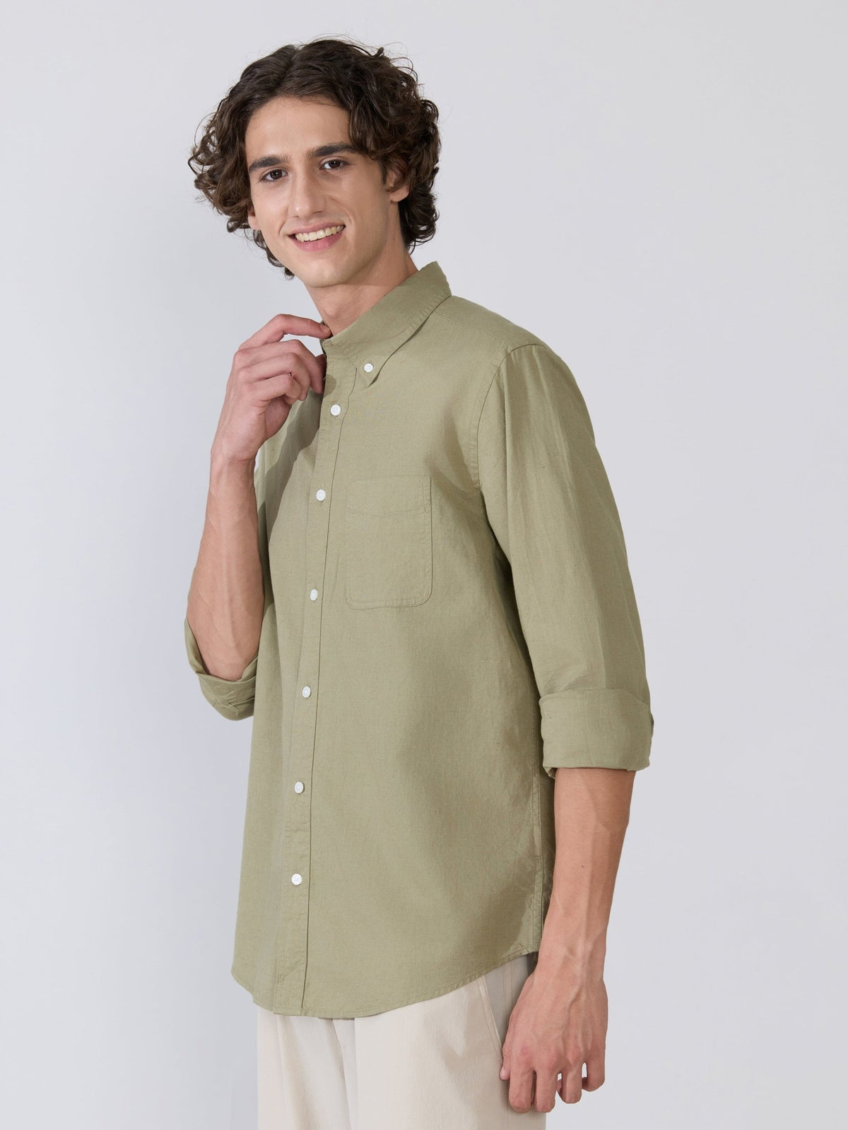Taliko - Comfort Fit Light Olive Linen Shirt - Espanshe