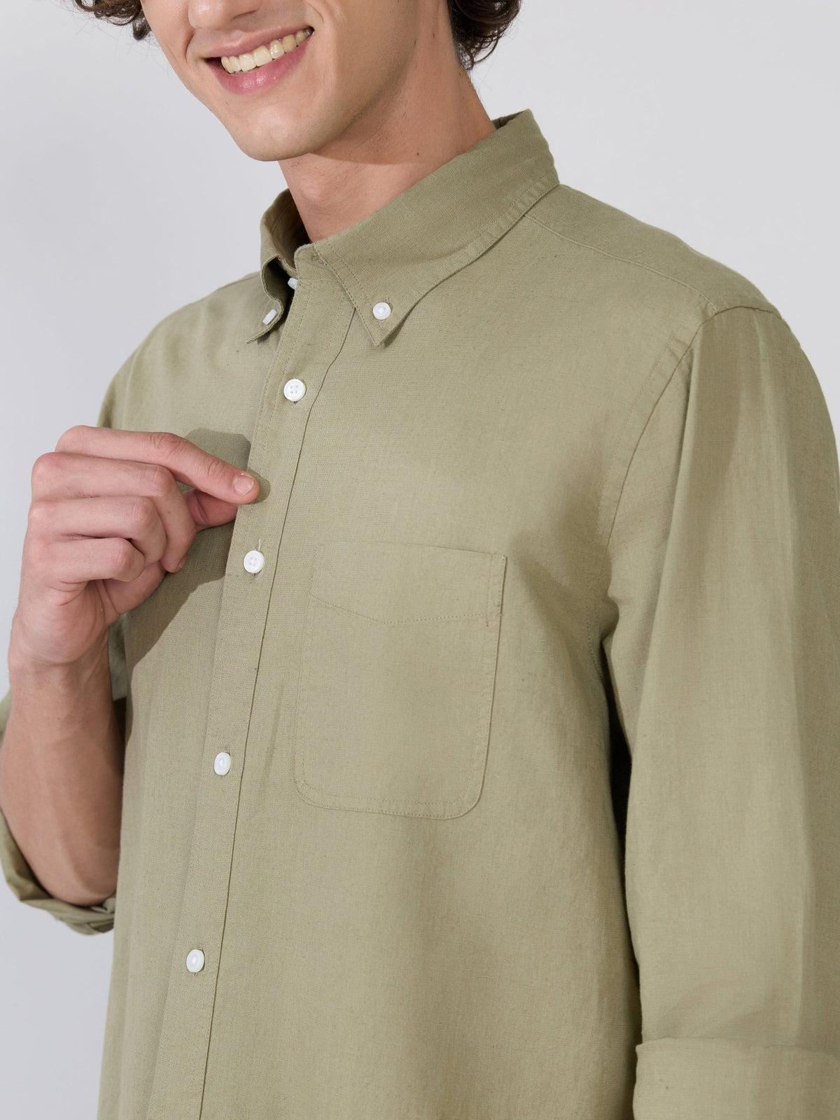 Taliko - Comfort Fit Light Olive Linen Shirt - Espanshe