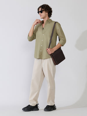  Men's Comfort Fit light olive Linen Shirt
