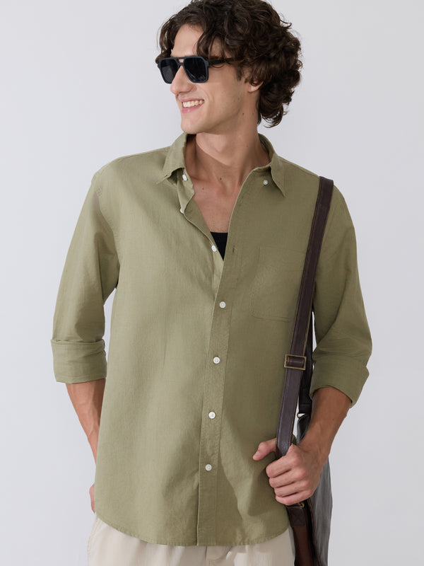 Taliko - Comfort Fit Light Olive Linen Shirt