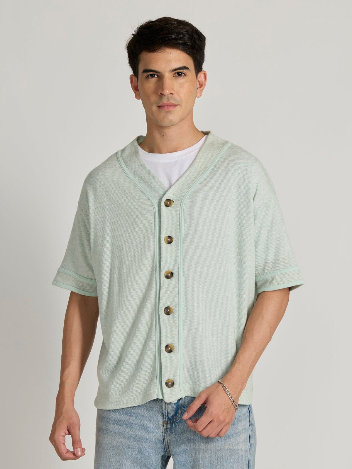 Jovanti - Loose Fit Baseball Shirt - Light Green - Espanshe