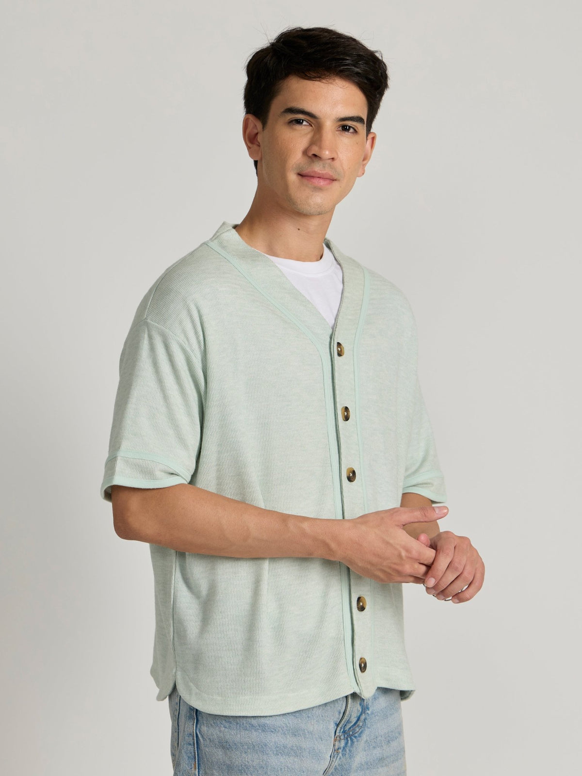 Jovanti - Loose Fit Baseball Shirt - Light Green - Espanshe