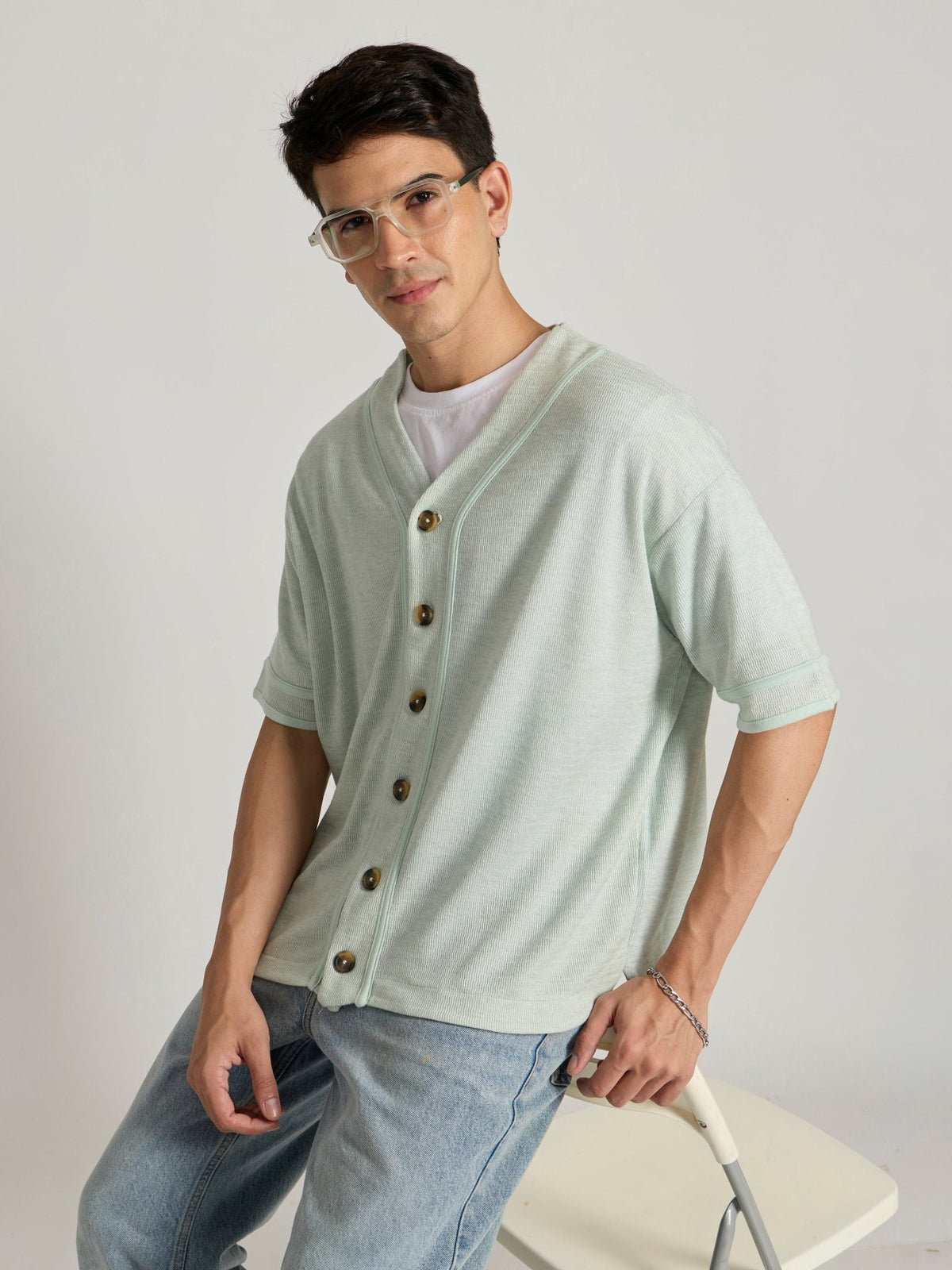 Jovanti - Loose Fit Baseball Shirt - Light Green - Espanshe