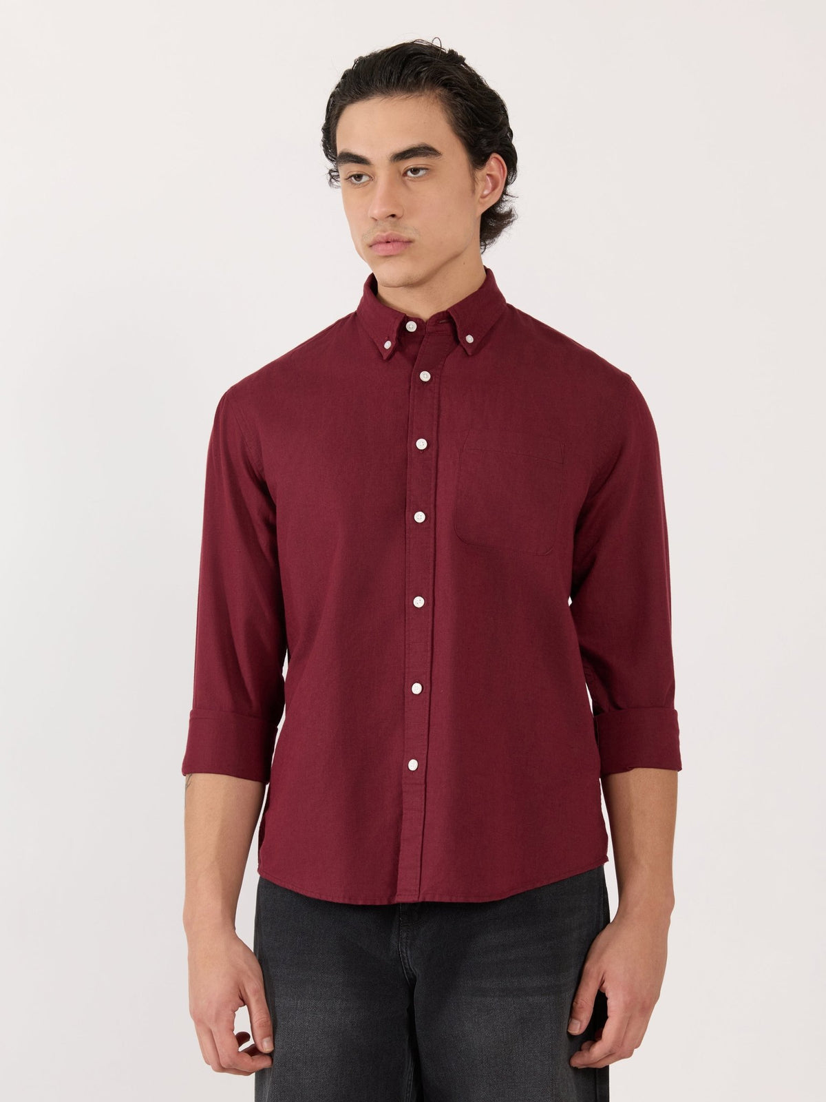 Taloko - Relaxed Linen Shirt - Wine Red - Espanshe