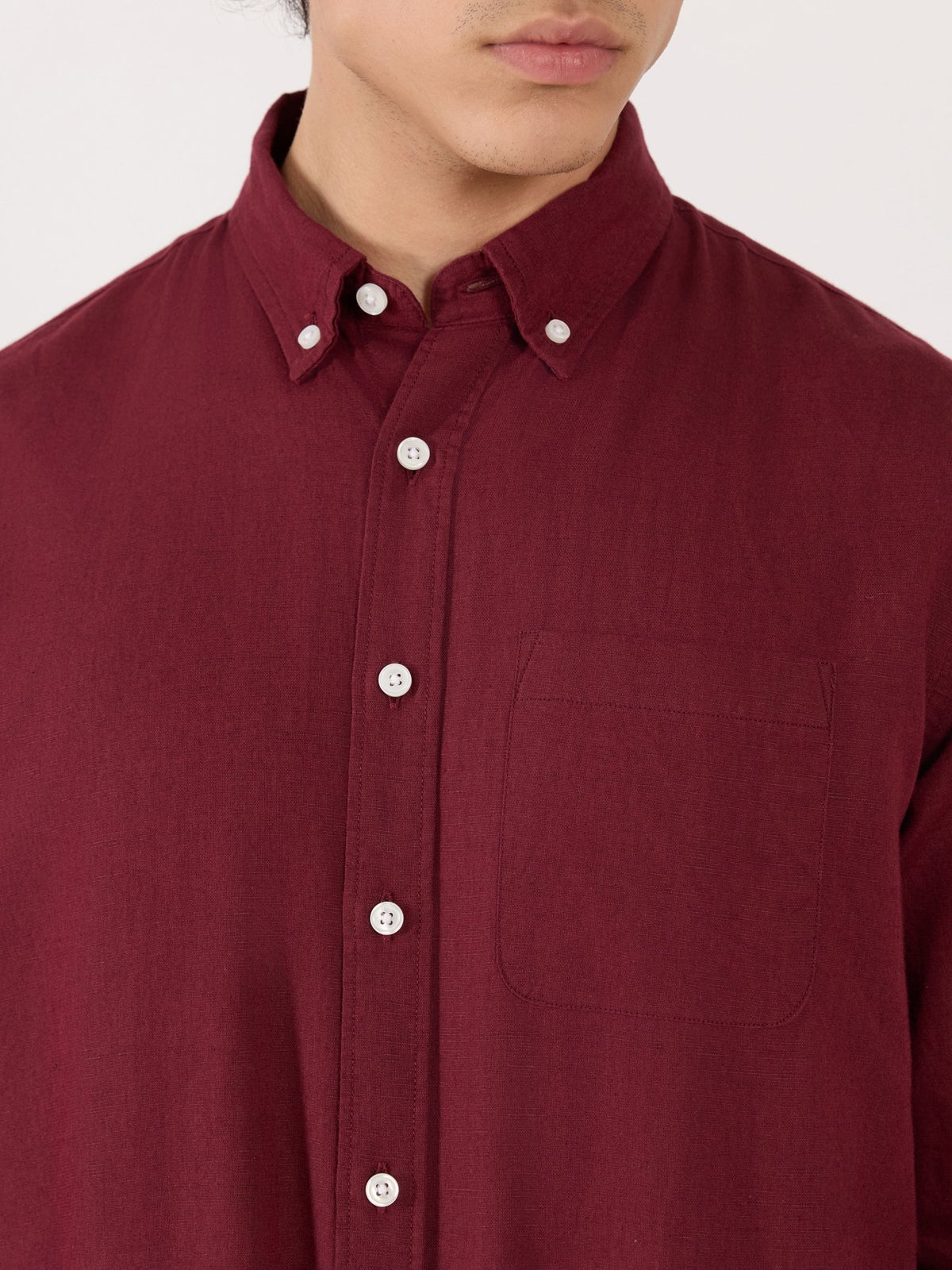 Taloko - Relaxed Linen Shirt - Wine Red - Espanshe