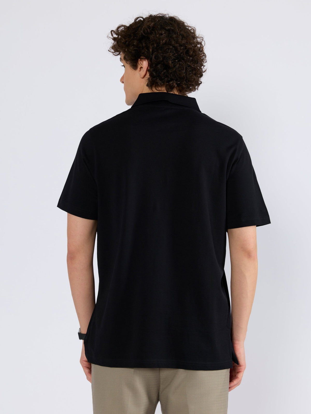 Yelitude - Solid Zipper Polo T-shirt - Black - Espanshe
