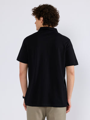 Men's Solid Zipper Polo T-shirt in black