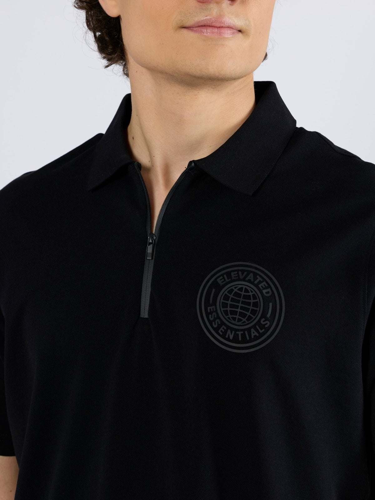 Yelitude - Solid Zipper Polo T-shirt - Black - Espanshe