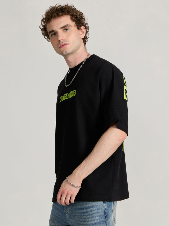 Men's Printed black Baggy T-Shirt