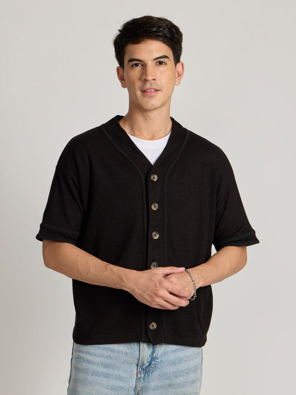 Jovanti - Loose Fit Baseball Shirt - Black